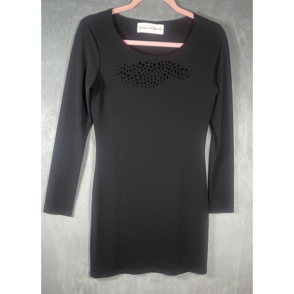 Graham & Spencer Dress Black Large Long Sleeve Cutout Stretch Blend Sz‎ Small